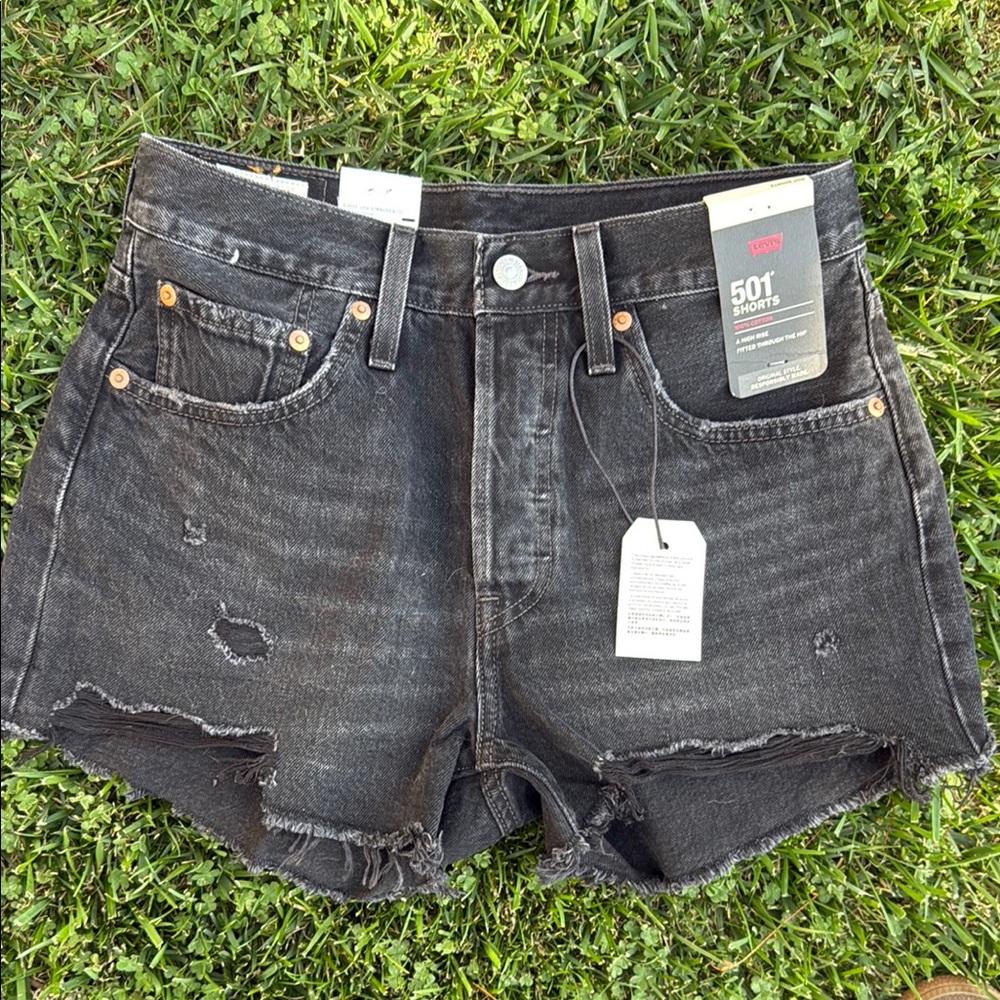 Levi's Black High-Waisted Jean Shorts with Frayed Hem